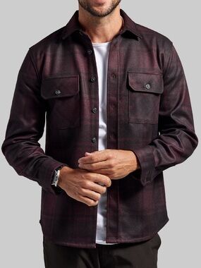 $125 BYLT Premium Plaid Coastal Maroon Overshirt/Shacket - Size Small